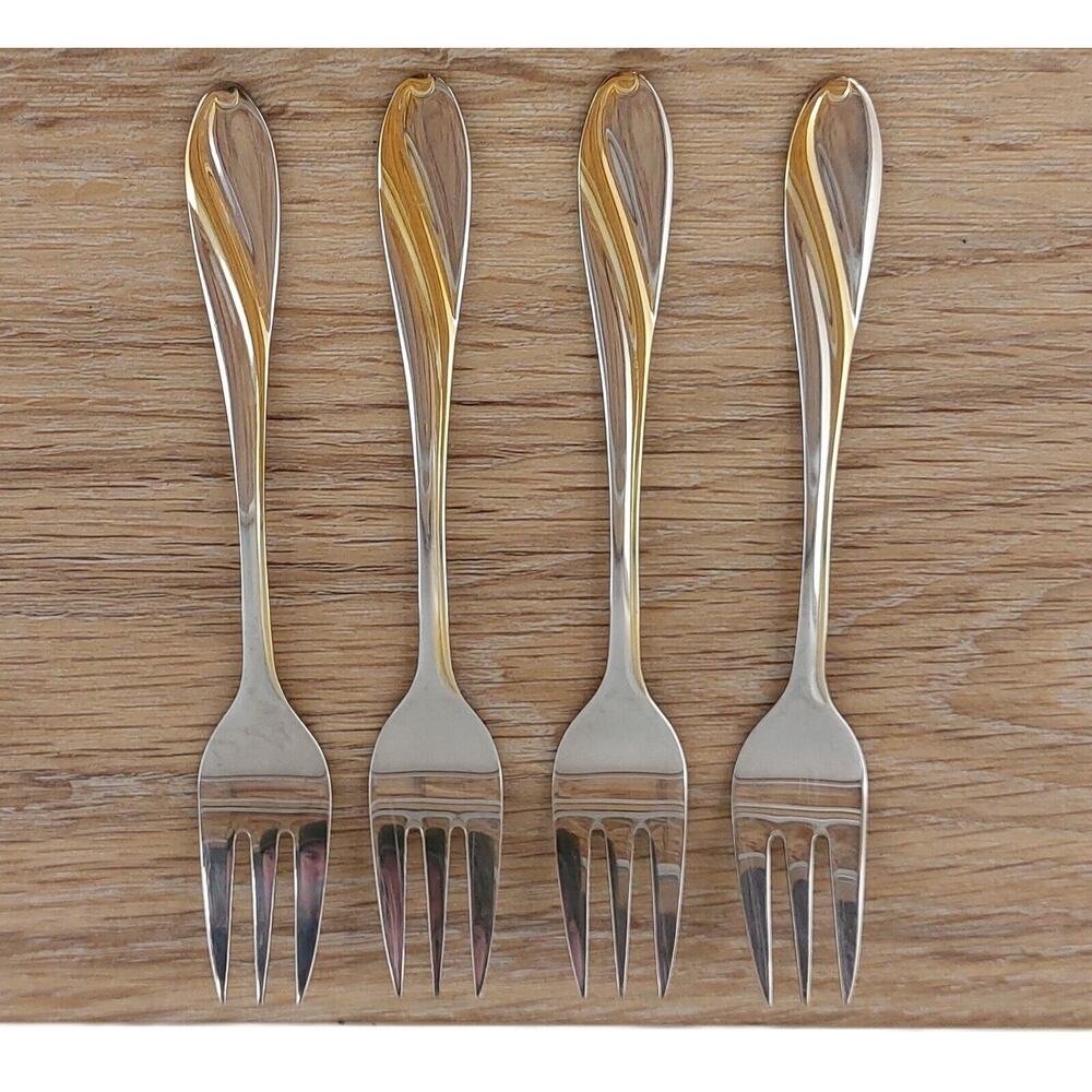 4 Pcs Seafood/Cocktail Forks Rostfrei Edelstahl 18/10 Stainless w/ Gold Accent